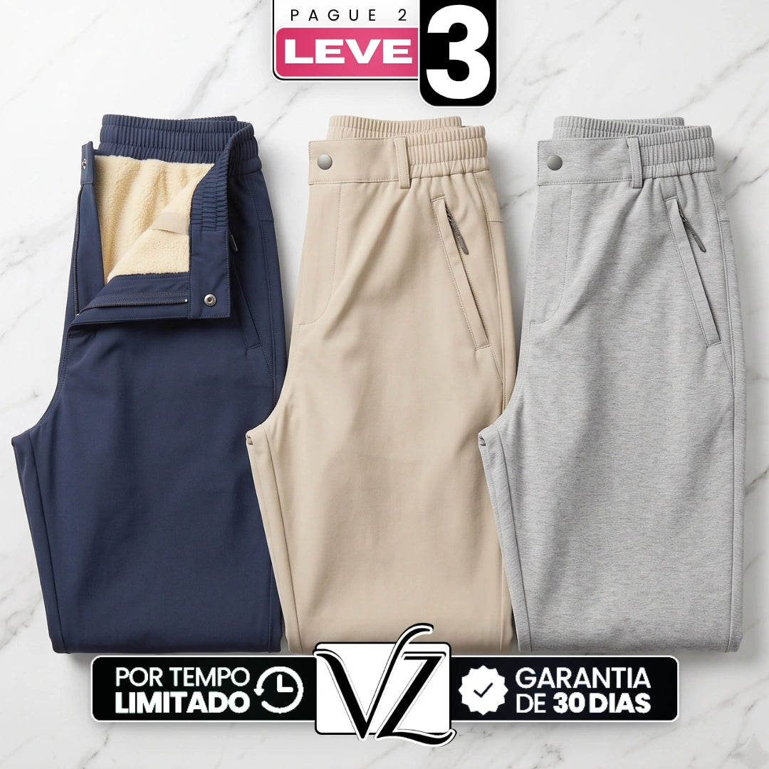 [Pague 2 e Leve 3] Calça Alura Feminina em Poliéster, Pelúcia Térmica e Elastano de Cintura Alta com Forro Acolhedor e Bolsos com Zíper