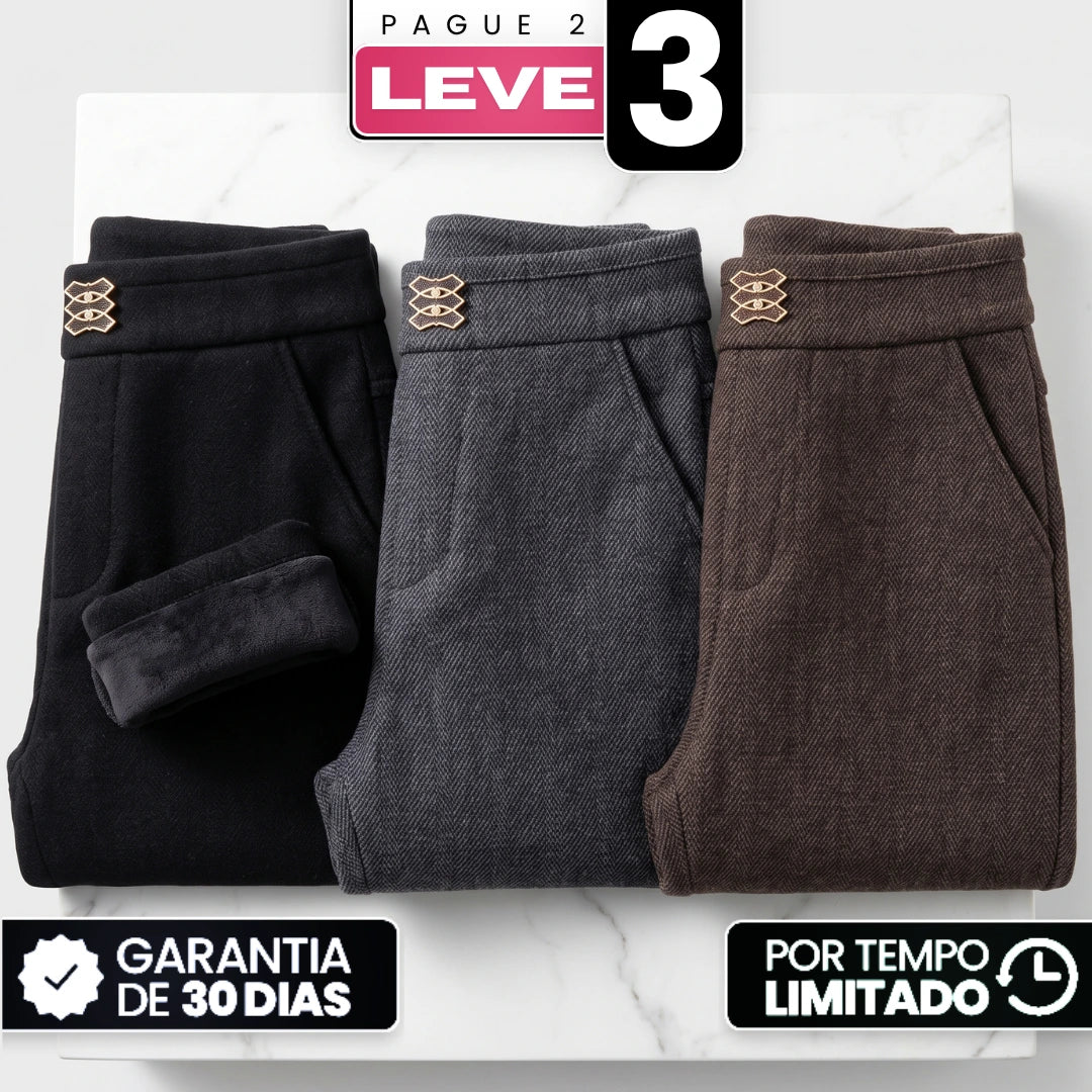 (Compre 2, Leve 3) Calça Eloá Feminina em Algodão, Poliéster e Viscose de Cintura Alta com Botões Decorativos