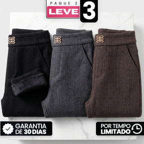 (Compre 2, Leve 3) Calça Eloá Feminina em Algodão, Poliéster e Viscose de Cintura Alta com Botões Decorativos