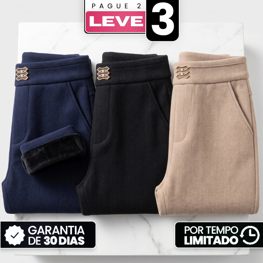 (Compre 2, Leve 3) Calça Eloá Feminina em Algodão, Poliéster e Viscose de Cintura Alta com Botões Decorativos
