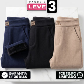 (Compre 2, Leve 3) Calça Eloá Feminina em Algodão, Poliéster e Viscose de Cintura Alta com Botões Decorativos