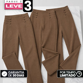 [Compre 2, Leve 3] Calça Maya Feminina em Poliéster, Viscose e Elastano de Cintura Alta Térmica com Forro Peluciado e Fivela Decorativa