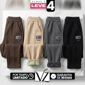 [Pague 2, Leve 4] Calça Love Feminina em Malha Texturizada e Forro Peluciado de Cintura Alta com Costura Frontal Alongadora e Bolsos Funcionais