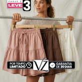 [Leve 3, Pague Só 2!] Shorts Serena Feminino em Aparência de Algodão e Poliéster de Cintura Alta com Design em Camadas e Cordão de Ajuste