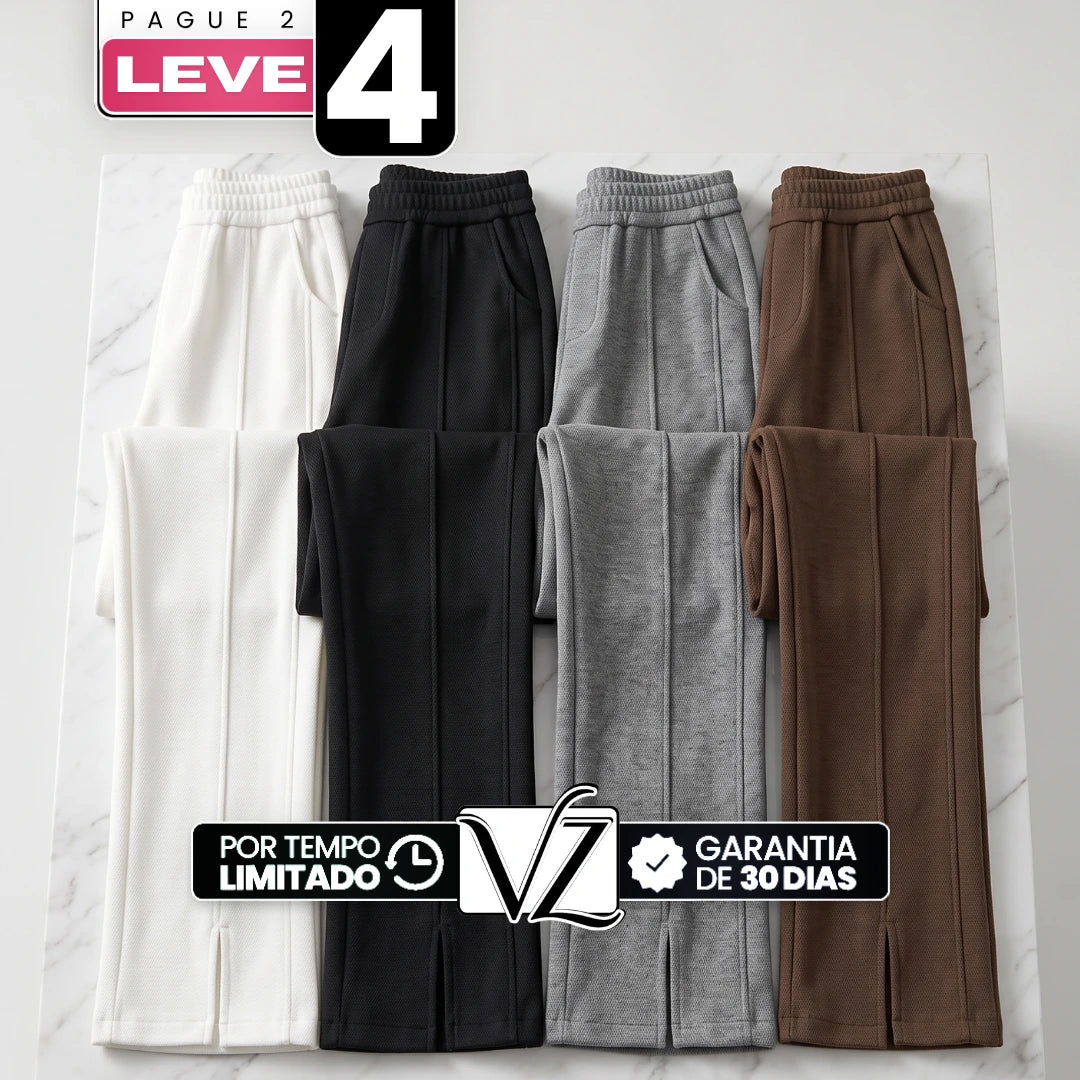 [Pague 2, Leve 4] Calça Celena Feminina em Malha Tecnológica de Algodão, Poliéster e Viscose de Caimento Fluido com Costura Frontal