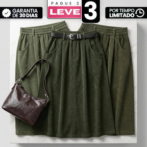[Compre 2 e Leve 3] Saia Mirea Feminina em Veludo Cotelê de Algodão, Poliéster e Elastano de Cintura Elástica com Bolsos Curvos + BRINDES